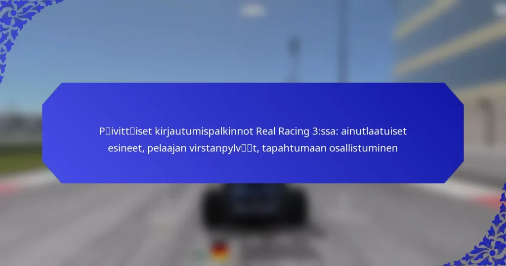 Päivittäiset kirjautumispalkinnot Real Racing 3:ssa: ainutlaatuiset esineet, pelaajan virstanpylväät, tapahtumaan osallistuminen