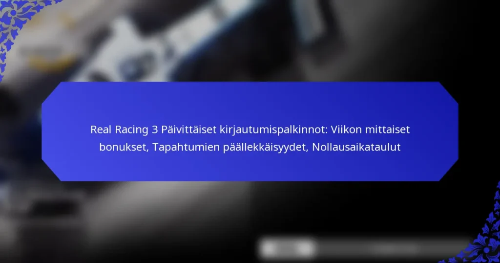 Real Racing 3 Päivittäiset kirjautumispalkinnot: Viikon mittaiset bonukset, Tapahtumien päällekkäisyydet, Nollausaikataulut